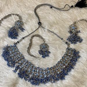 Vintage Periwinkle Blue & Silver Indian Set